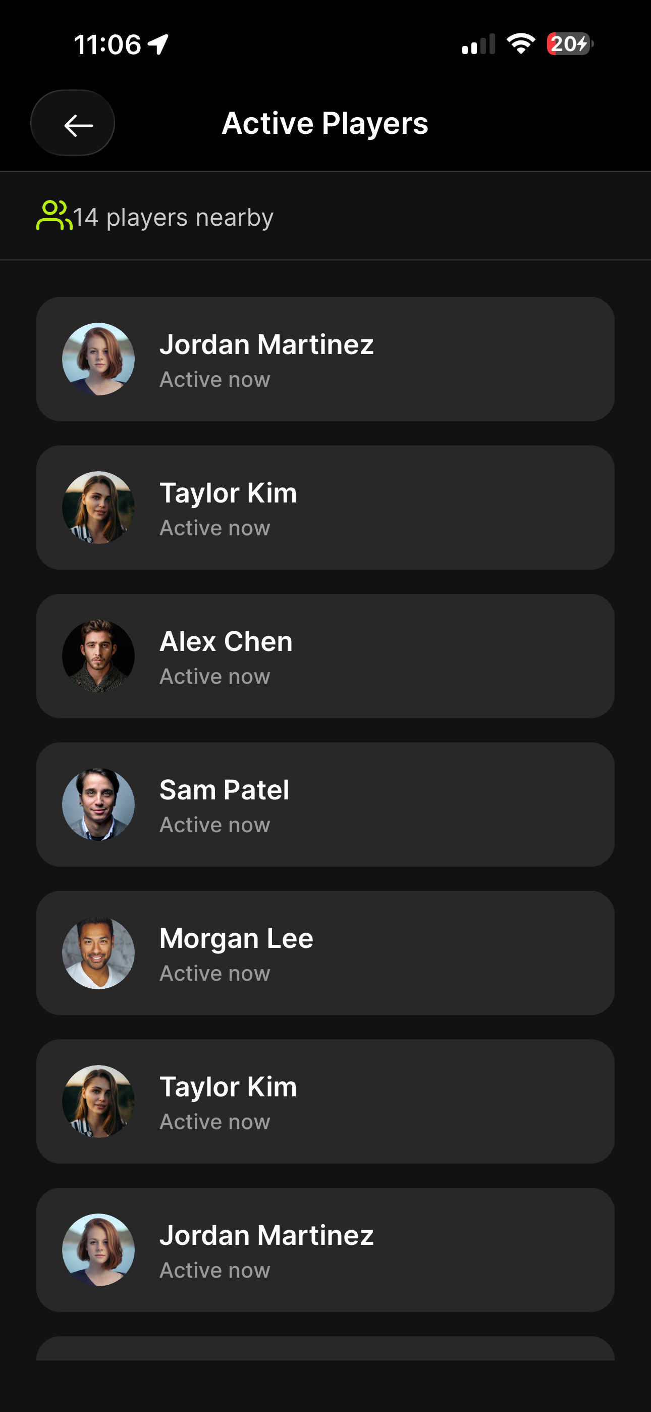 Active players list at court